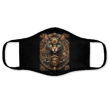 Discover blue steampunk cat AI art Face Masks