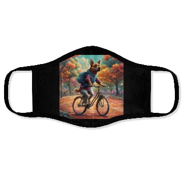 Discover Dog drive bicycle in forest Face Masks