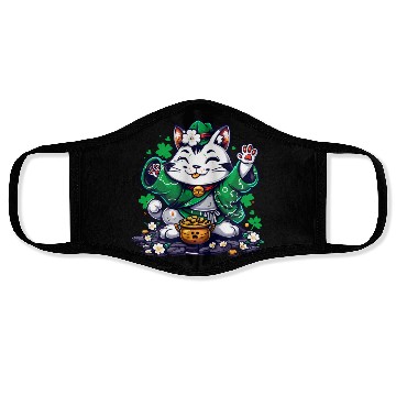 Discover Kawaii St Patricks Day Cat With a Pot Of Gold Face Masks