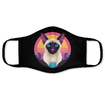 Discover Synthwave Siamese Cat Face Masks
