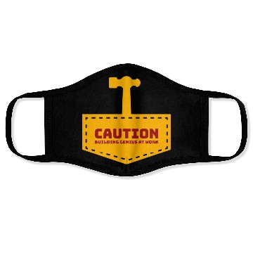 Discover Caution building genius at work Face Masks