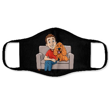 Discover Loving Cocker Spaniel Cuddling on Couch Cartoon Ar Face Masks