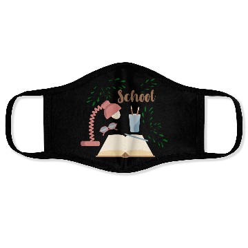 Discover School print with plants open book and eyeglasses Face Masks