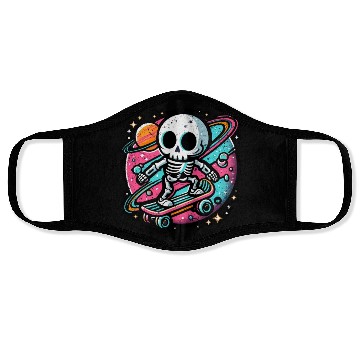 Discover SKELETON SKATEBOARDING ON SPACE Face Masks