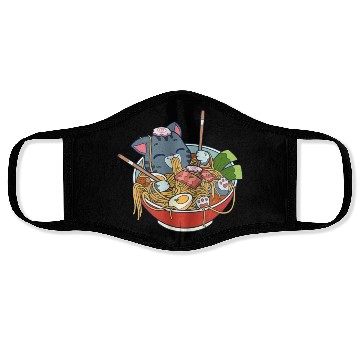 Discover cat eating ramen Face Masks