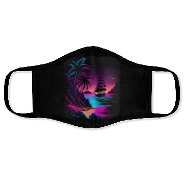 Discover Retro Sunset Sailboat Tropical Beach For a Face Masks