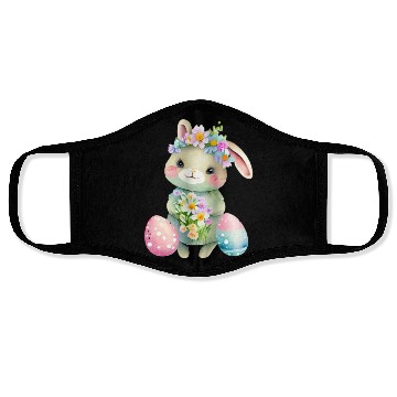 Discover Cute Easter Bunny with Flowers. Watercolor Face Masks