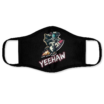 Discover Space Cowboy Riding a Rocket with Yeehaw Slogan Face Masks