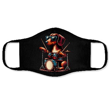 Discover Dachshund Drummer Wiener Dog Design Face Masks