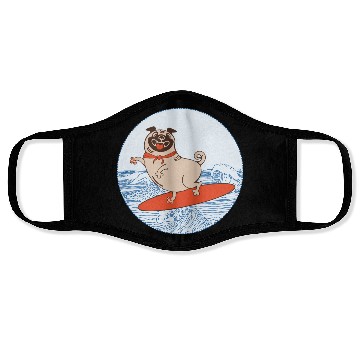 Discover Waves riding pug puppy on surfboard Face Masks