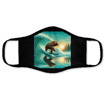 Discover Grizzly bear windsurfing Face Masks