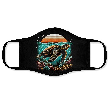 Discover turtle swimming on the seabed 2 Face Masks