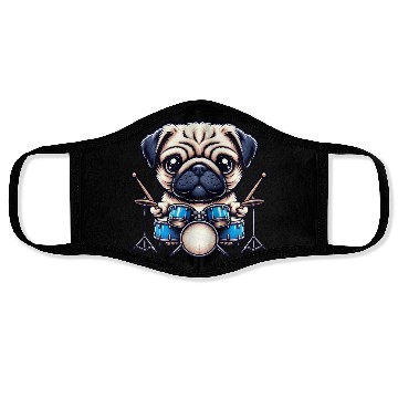 Discover Cool Pug Drummer Puppy Beats Design Face Masks