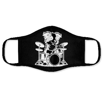 Discover Cool Border Collie Drummer Puppy Design Face Masks
