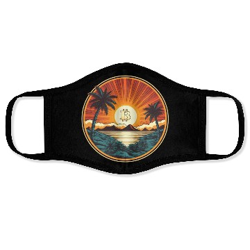 Discover Retro Beach Sunset Funny Crypto Blockchain Face Masks