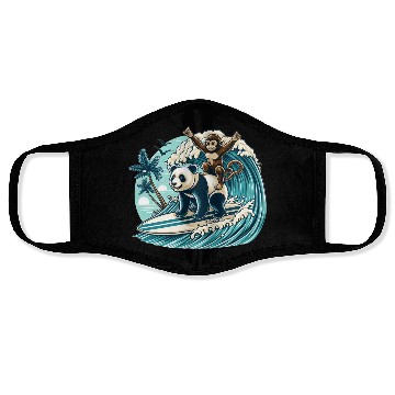 Discover Monkey Riding Panda Surfing Wave Face Masks