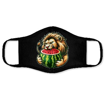 Discover Lion Enjoying a Juicy Watermelon Face Masks