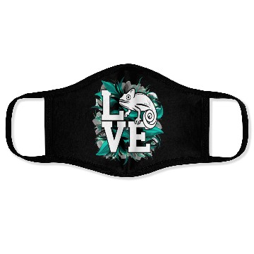 Discover Chameleon Lizard Love Green Teal Text Design Face Masks