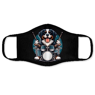 Discover Cool Bernese Mountain Dog Drummer Design Face Masks
