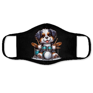 Discover Cool Bernese Mountain Dog Drummer Design Face Masks