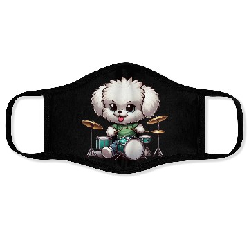Discover Cool Bolonka Puppy Drummer Design Face Masks
