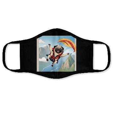 Discover A pug skydiving Face Masks