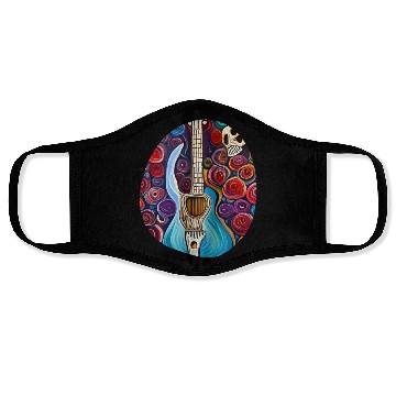 Discover Blue Electric Guitar, Skull and Roses Face Masks