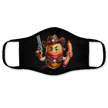 Discover Cowboy potato with sausage gun Face Masks