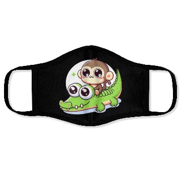 Discover Cute monkey rides crocodile Face Masks