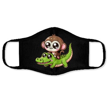 Discover Cute monkey rides crocodile Face Masks