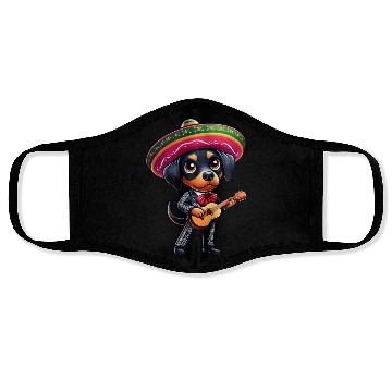 Discover Doberman as Mariachi Guitarist Cinco de Mayo Face Masks