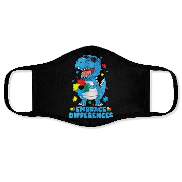 Discover Embrace Differences T Rex Dinosaur Autism Awarenes Face Masks