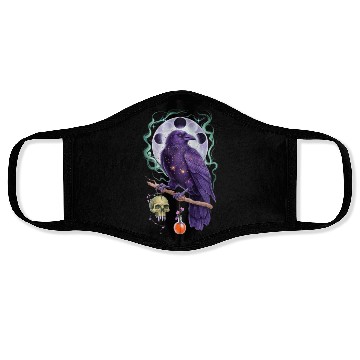 Discover Mystical purple raven perched on a branch Face Masks