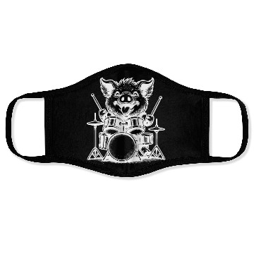 Discover Pig Drummer Farm Beat White Design Face Masks
