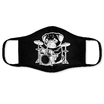 Discover Cute Pug Puppy Drummer Design Face Masks