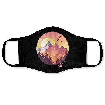 Discover Sunset Mountain Landscape With Flying Birds Face Masks