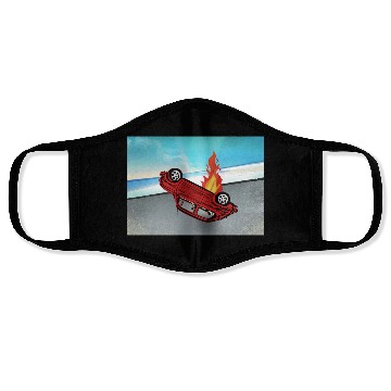 Discover Car overturned and smashed on fire on the road Face Masks