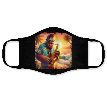 Discover Bigfoot Saxophone Vacation Sunset Face Masks