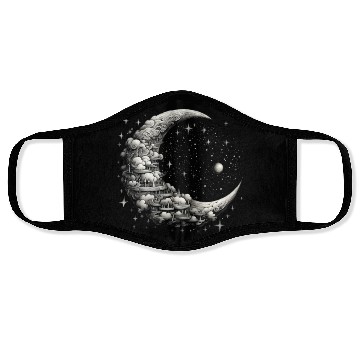 Discover Cool Full Moon - Solar Eclipse, Moon Phases Total Face Masks