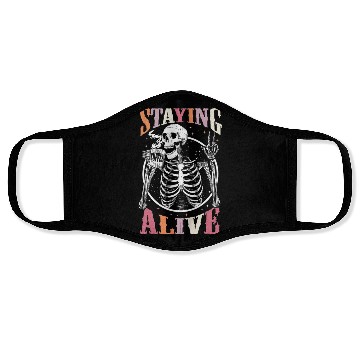 Discover Staying Alive Skeleton Drinking Coffee Lover Gift Face Masks