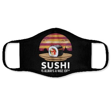 Discover Sushi On A Retro Sunset Face Masks