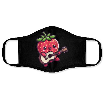 Discover cute strawberry with guitar Face Masks