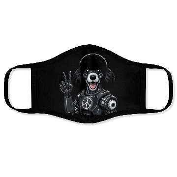 Discover Cyborg Poodle with Peace Sign Robot Design Face Masks