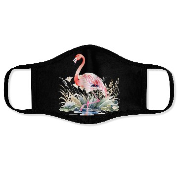 Discover Serene Flamingo in Tranquil Lake Face Masks