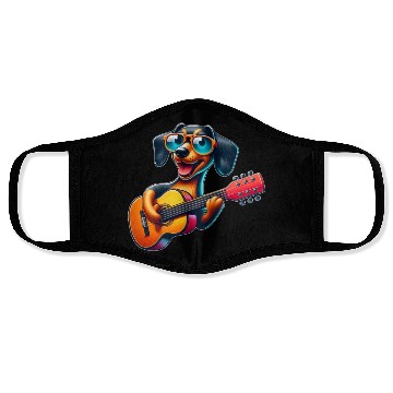 Discover Dachshund Guitarist Guitar Music Dog Face Masks