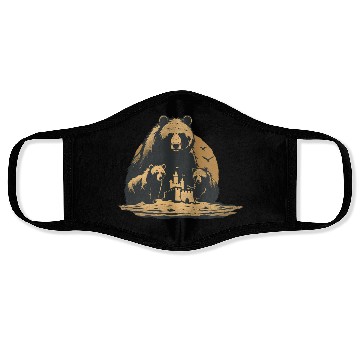 Discover Momma Bear and Two Bear Cubs Building a Sand Castl Face Masks