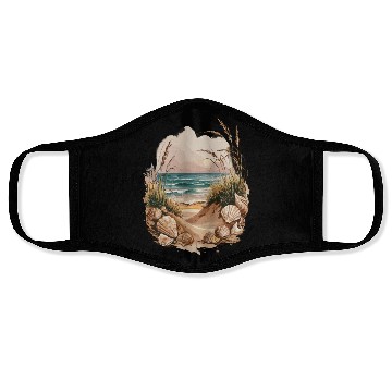 Discover Seashell Beach Scene Serene Ocean Landscape Face Masks