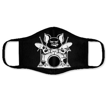 Discover Pig Drummer Farm Beat White Design Face Masks