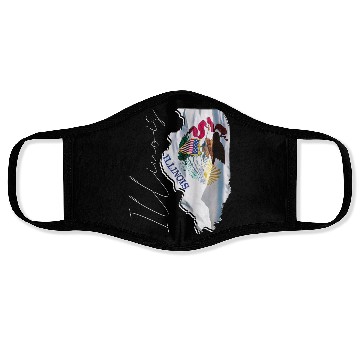 Discover Illinois State Flag in Illinois State Map IL Face Masks