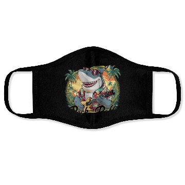 Discover Funny shark with guitar summer beach holiday Face Masks